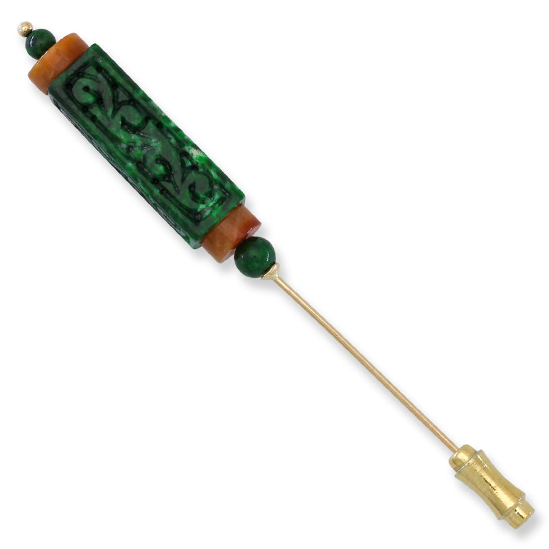 GREEN & RED JADEITE JADE 14K YELLOW GOLD STICK PIN UPC #391833