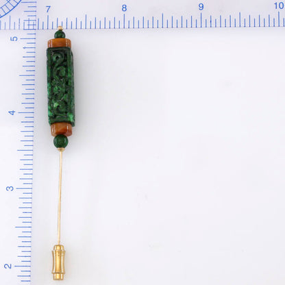 GREEN & RED JADEITE JADE 14K YELLOW GOLD STICK PIN UPC #391833