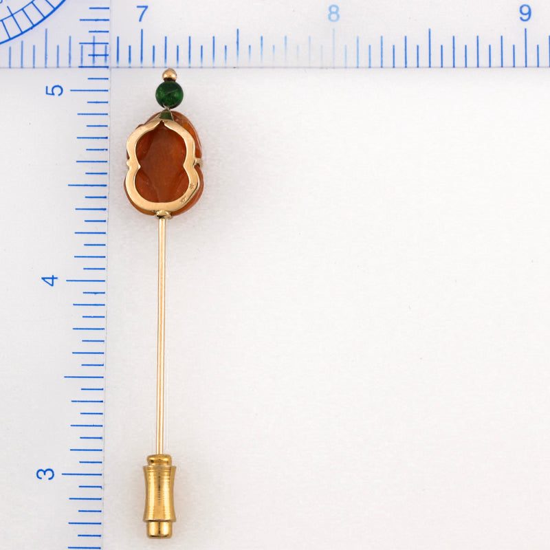 14K YELLOW GOLD RED JADEITE JADE CARVED FROG STICK PIN UPC #384583