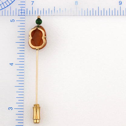 14K YELLOW GOLD RED JADEITE JADE CARVED FROG STICK PIN UPC #384583