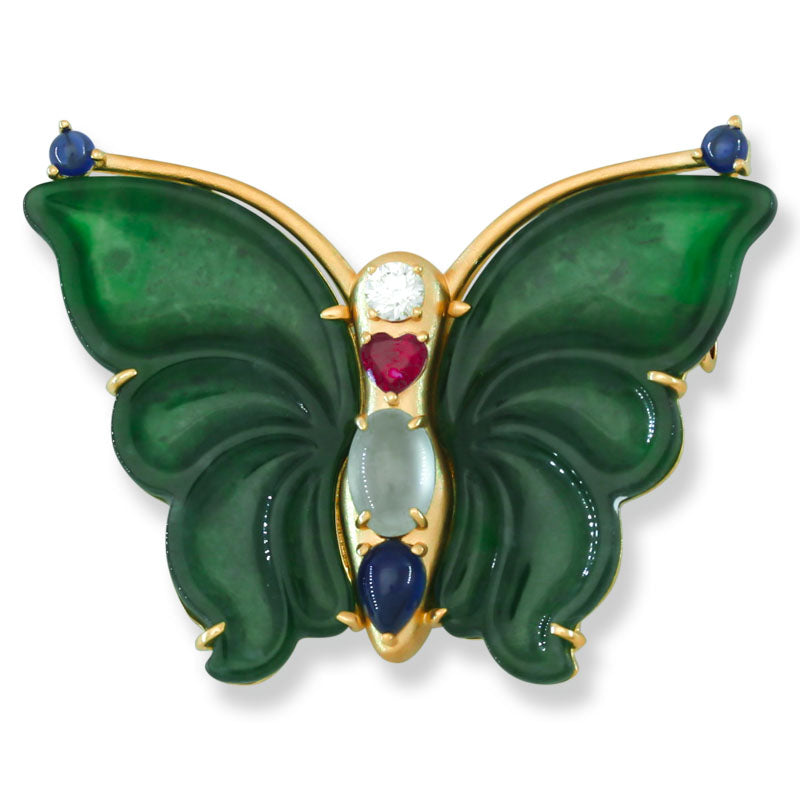 Green Jadeite Jade Butterfly Pin |  UPC #402973