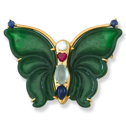 Green Jadeite Jade Butterfly Pin |  UPC #402973