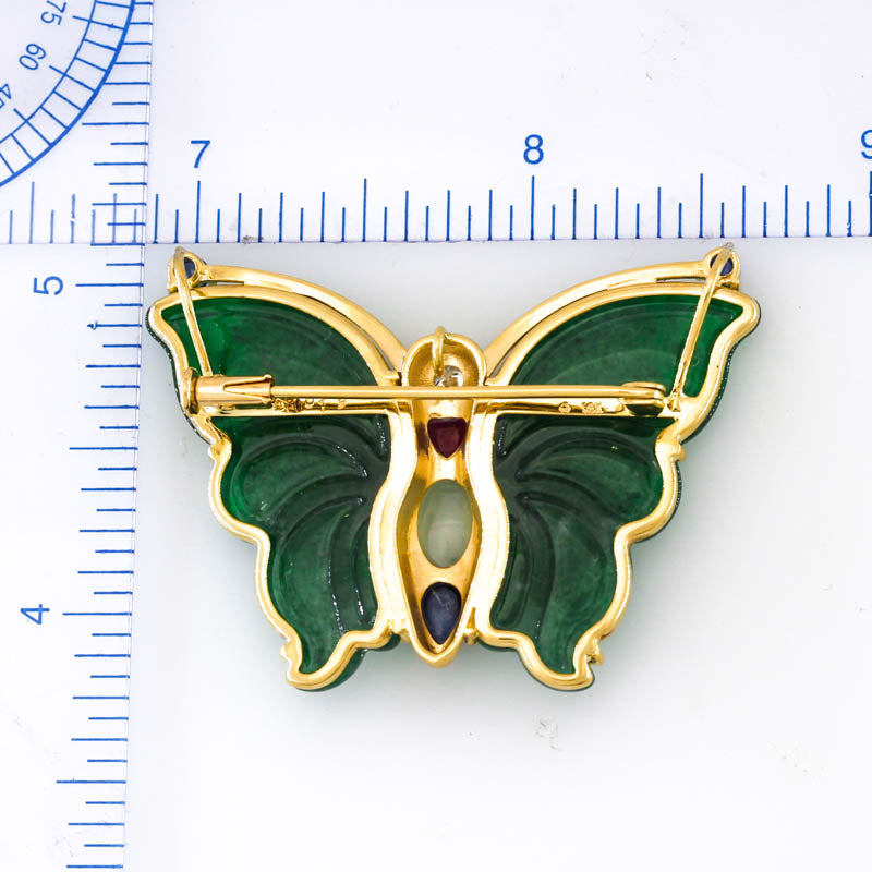 Green Jadeite Jade Butterfly Pin |  UPC #402973