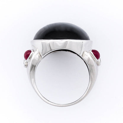 18K White Gold Black Nephrite Jade, Ruby, and Diamond Fashion Ring  UPC #303508