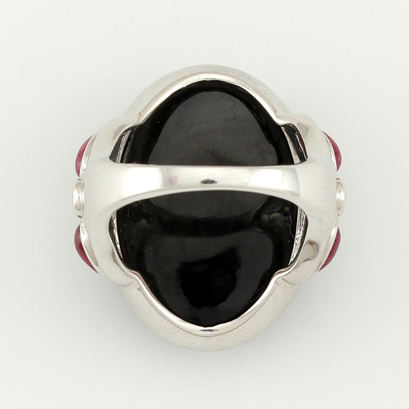 18K White Gold Black Nephrite Jade, Ruby, and Diamond Fashion Ring  UPC #303508