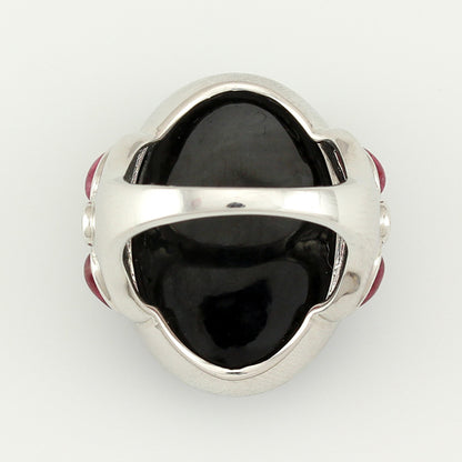 18K White Gold Black Nephrite Jade, Ruby, and Diamond Fashion Ring  UPC #303508