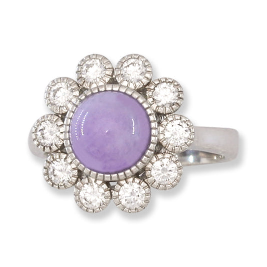 18K White Gold Designer Lavender Jadeite Jade Ring | UPC #398054