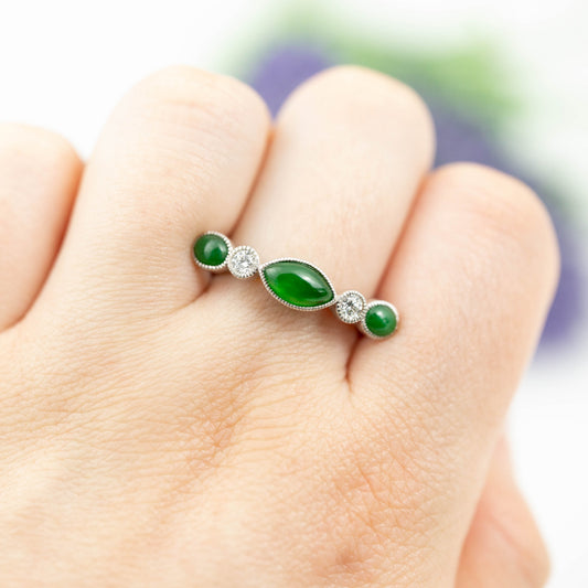 18k white gold green jadeite jade and diamond ring  jewelry for women