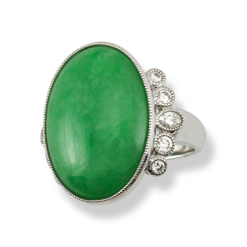 18K White Gold Green Jadeite Jade Ring | UPC #336612