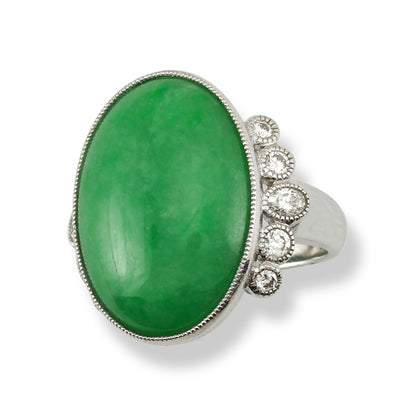 18K White Gold Green Jadeite Jade Ring | UPC #336612