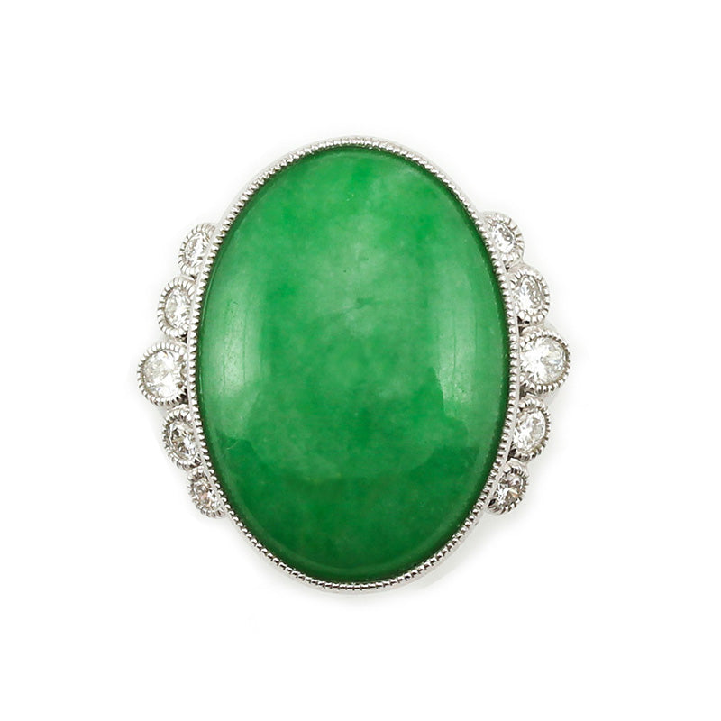 18K White Gold Green Jadeite Jade Ring | UPC #336612