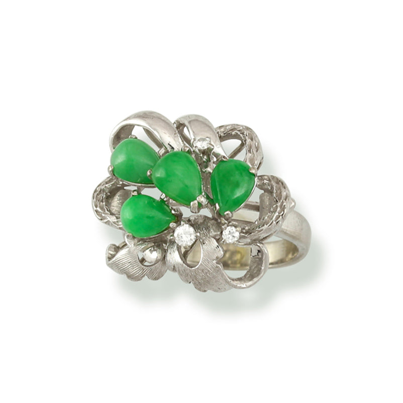 14K White Gold Green Jadeite Jade and Diamond Estate Ring | UPC #388604