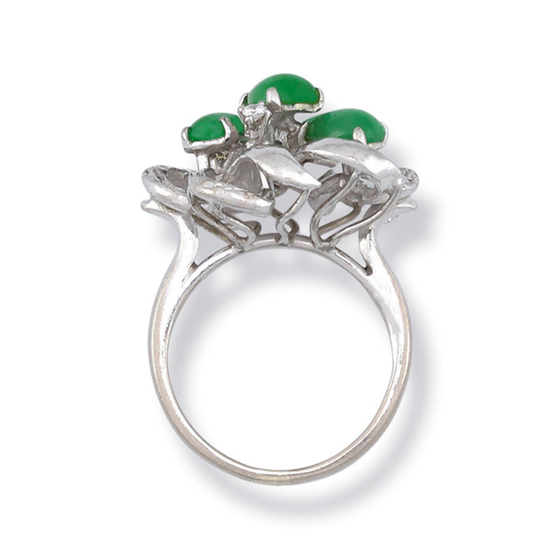 14K White Gold Green Jadeite Jade and Diamond Estate Ring | UPC #388604