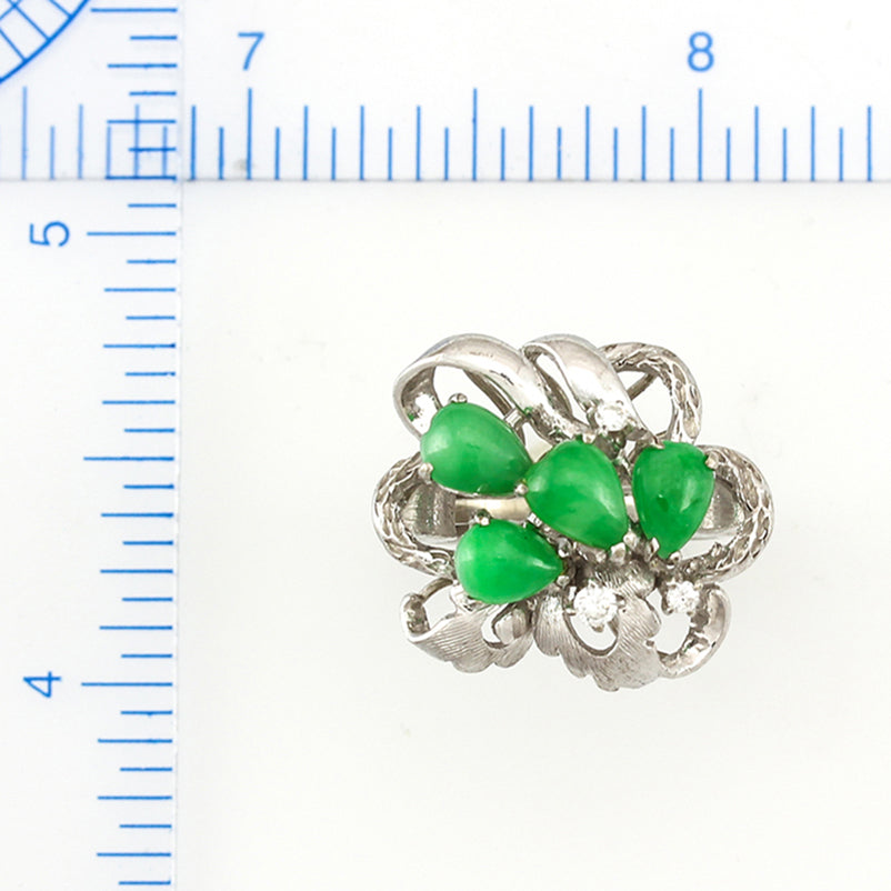 14K White Gold Green Jadeite Jade and Diamond Estate Ring | UPC #388604