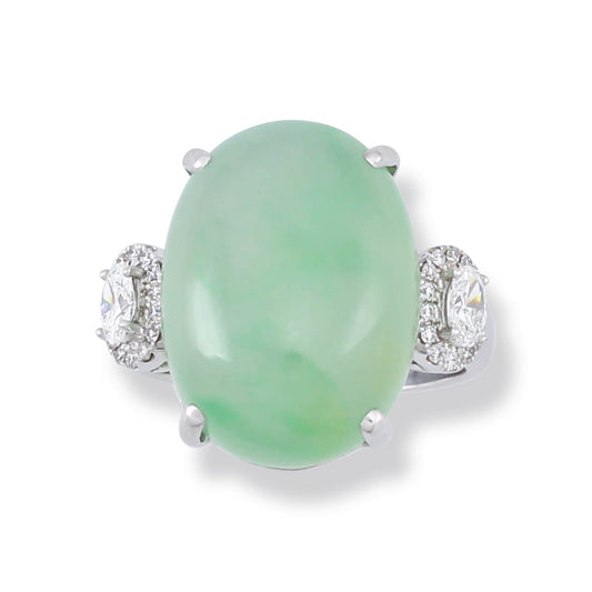 18K White Gold Icy Green Jadeite Jade and Diamond Ring | UPC #360648