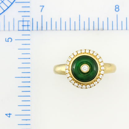 18K YELLOW GOLD GREEN JADEITE JADE AND DIAMOND DISC RING UPC #340008