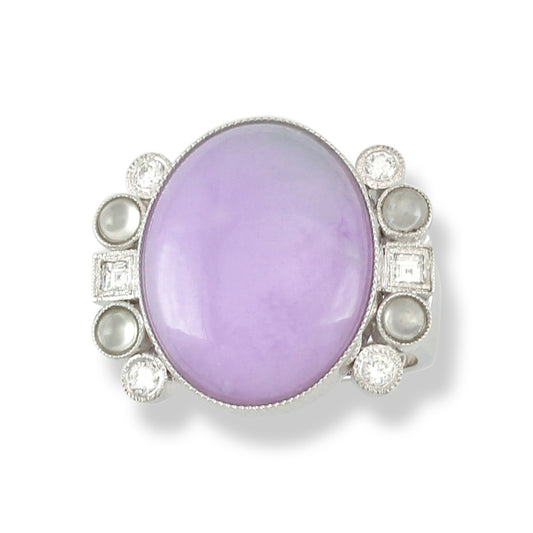 18K White Gold Lavender Jadeite Jade Cocktail Ring | UPC #341203