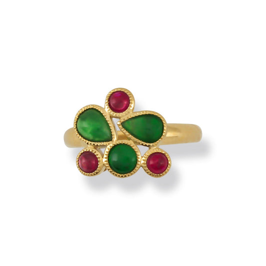 18K YELLOW GOLD GREEN JADEITE JADE & RUBY RING UPC #354616