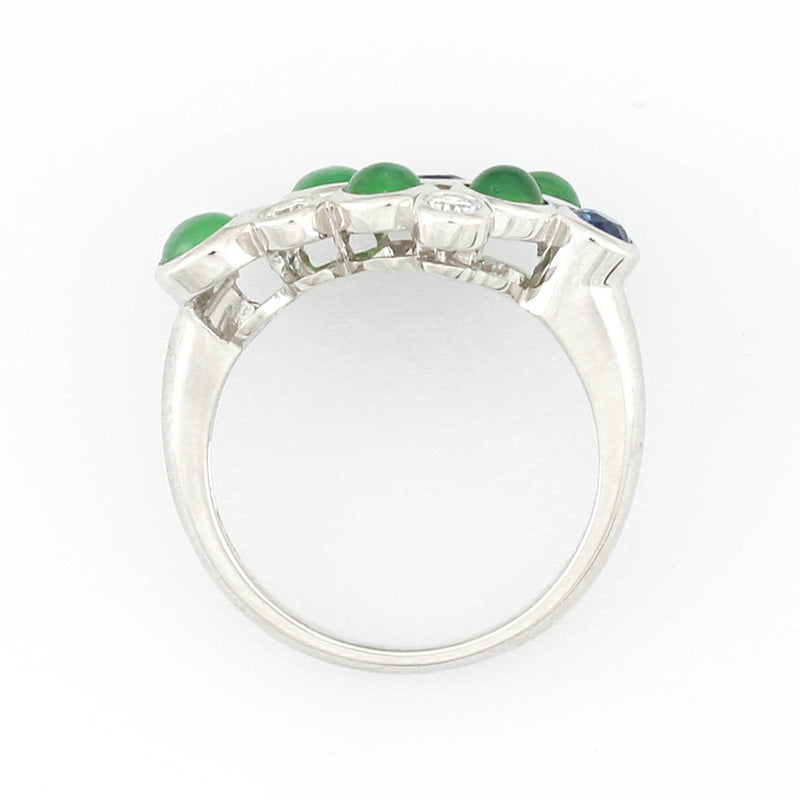 18K WHITE GOLD GREEN JADEITE, DIAMOND & SAPPHIRE 'BUBBLE' JADE RING UPC #354623