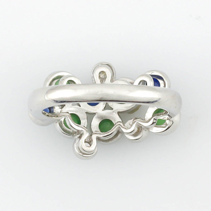 18K WHITE GOLD GREEN JADEITE, DIAMOND & SAPPHIRE 'BUBBLE' JADE RING UPC #354623