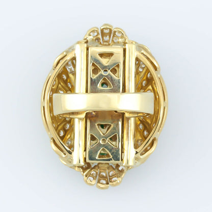 Estate 14K Yellow Gold Green Jadeite Jade Carved Ring with Diamonds | UPC #356856