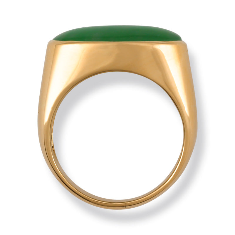 18K Yellow Gold Green Jadeite Jade East-West Ring for Men and Women | UPC #373617
