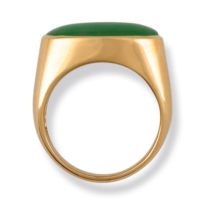 18K Yellow Gold Green Jadeite Jade East-West Ring for Men and Women | UPC #373617