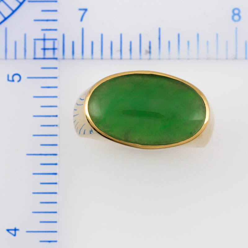 18K Yellow Gold Green Jadeite Jade East-West Ring for Men and Women | UPC #373617