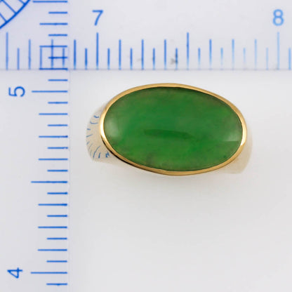 18K Yellow Gold Green Jadeite Jade East-West Ring for Men and Women | UPC #373617
