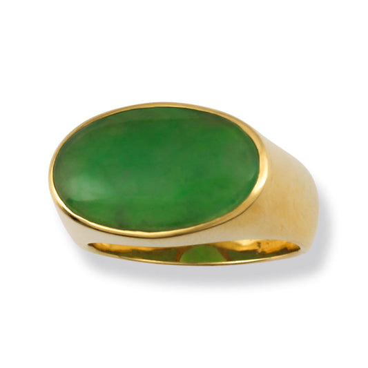 18K Yellow Gold Green Jadeite Jade East-West Ring for Men and Women | UPC #373617