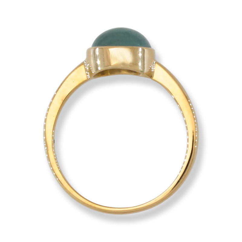 Blue Green Guatemalan Jadeite Jade Solitaire Ring in 14K Yellow Gold | UPC #402294