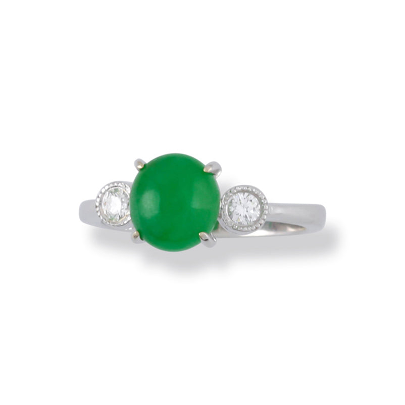 18K WHITE GOLD GREEN JADEITE JADE & DIAMOND RING UPC #367555