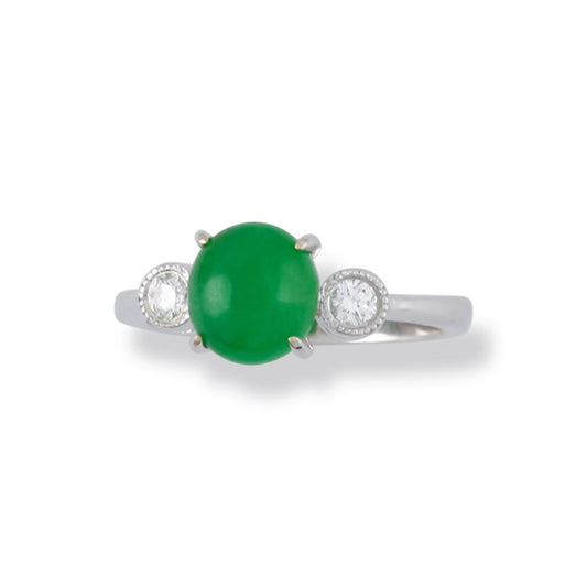 18K WHITE GOLD GREEN JADEITE JADE & DIAMOND RING UPC #367555