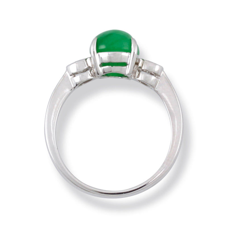 18K WHITE GOLD GREEN JADEITE JADE & DIAMOND RING UPC #367555