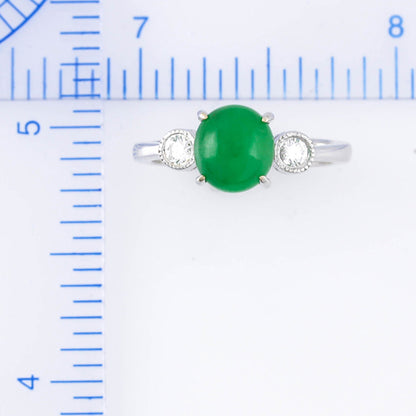 18K WHITE GOLD GREEN JADEITE JADE & DIAMOND RING UPC #367555