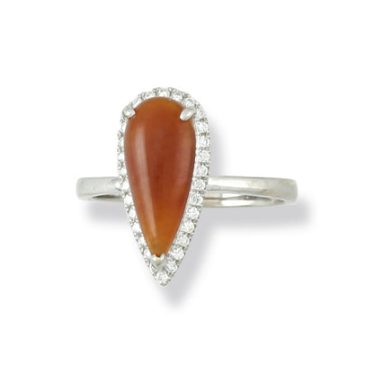 18K WHITE GOLD RED JADEITE JADE & DIAMOND RING UPC #370555