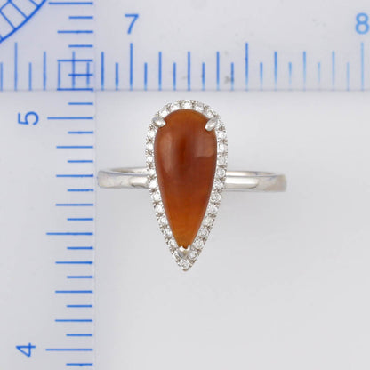18K WHITE GOLD RED JADEITE JADE & DIAMOND RING UPC #370555