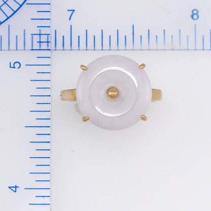 14K Yellow Gold White Jadeite Jade Disc Ring | UPC #373785