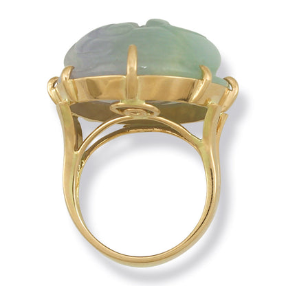 14K Yellow Gold Green and Lavender Jadeite Jade Dragon Carving Ring | UPC #373815