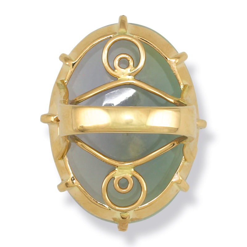 14K Yellow Gold Green and Lavender Jadeite Jade Dragon Carving Ring | UPC #373815