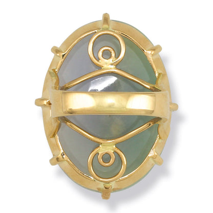 14K Yellow Gold Green and Lavender Jadeite Jade Dragon Carving Ring | UPC #373815