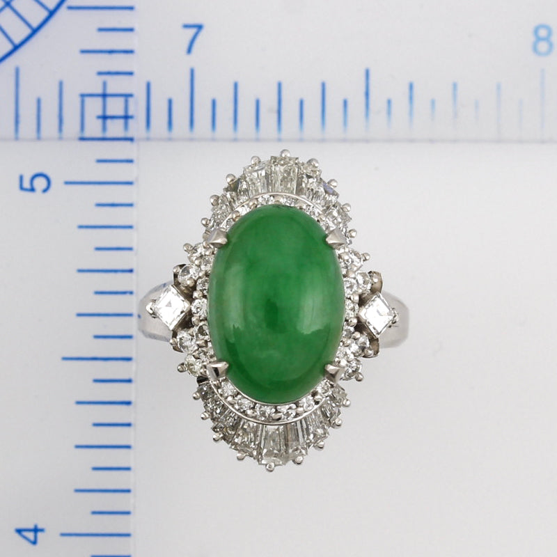 Estate Jade Ring | Vintage Green Jadeite Jade and Diamond Ballerina in Platinum | UPC #385313