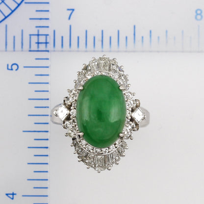 Estate Jade Ring | Vintage Green Jadeite Jade and Diamond Ballerina in Platinum | UPC #385313