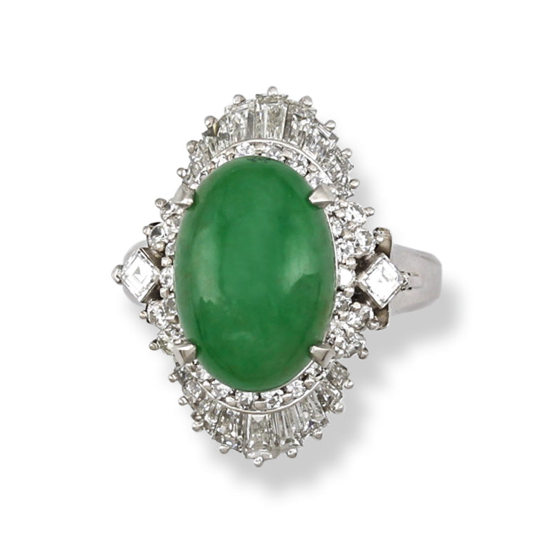Estate Jade Ring | Vintage Green Jadeite Jade and Diamond Ballerina in Platinum | UPC #385313