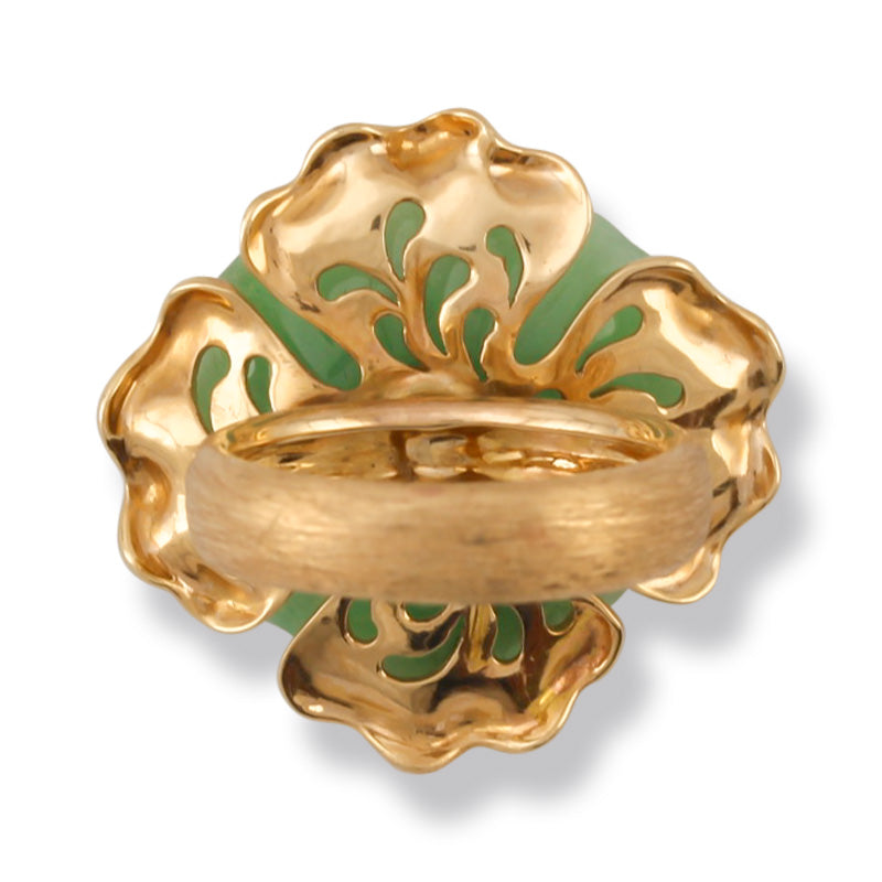 14K YELLOW GOLD GREEN JADEITE JADE CARVED FLOWER RING UPC #389953