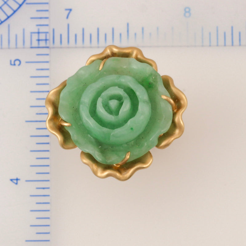 14K YELLOW GOLD GREEN JADEITE JADE CARVED FLOWER RING UPC #389953