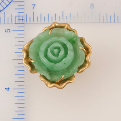 14K YELLOW GOLD GREEN JADEITE JADE CARVED FLOWER RING UPC #389953