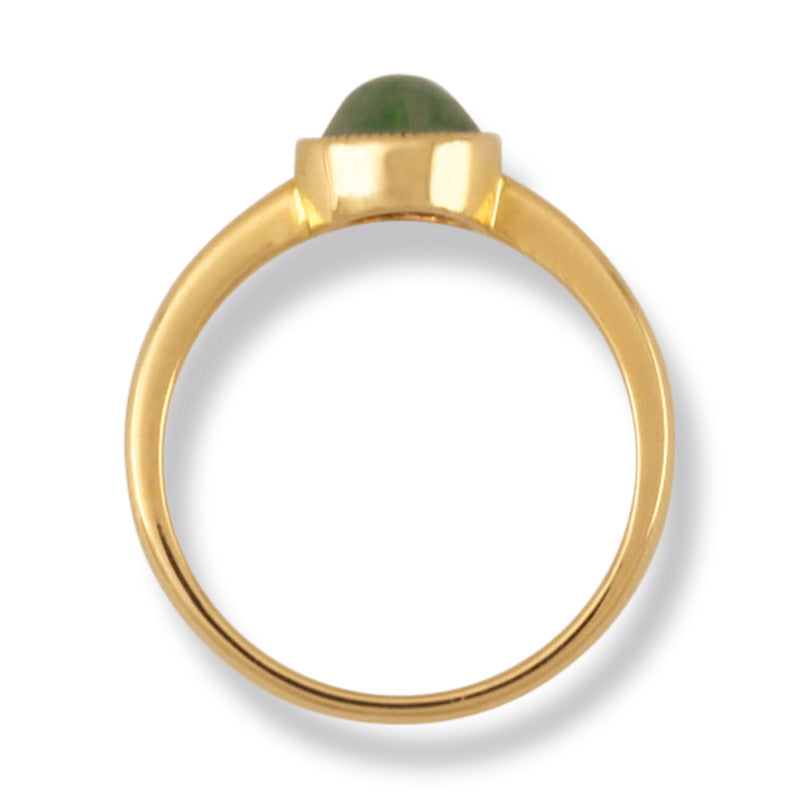 14K Yellow Gold Water Jadeite Jade Ring for Women | Jade Bezel Solitaire | UPC #390546