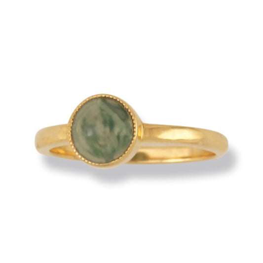 14K Yellow Gold Water Jadeite Jade Ring for Women | Jade Bezel Solitaire | UPC #390546