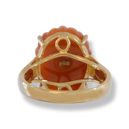RED JADEITE JADE AND DIAMOND CARVED FLOWER 14K YELLOW GOLD RING UPC #391932
